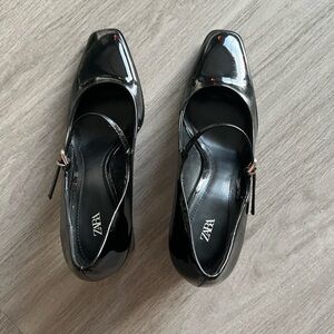 Zara Glossy Black Heeled Mary Janes